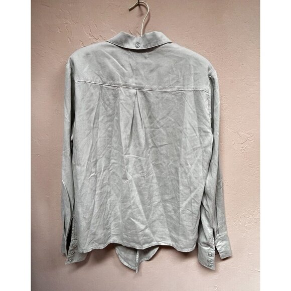 Cloth & Stone Tie-Front Tencel Button Down Shirt Ash Green Medium Long Sleeve - Picture 2 of 10